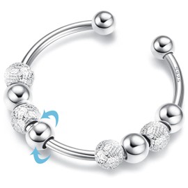 wohn&lebe Anxiety Ring 925 Silver Anti-Stress Ring, Women's Adjustable Anxiety Ring, 925 Silver with Movable Beads, Spinner Ring, 925 Silver Calm Ring, Anti-Stress Ring, 925 Silver, Silver