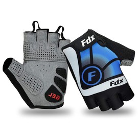 FDX Half Finger Cycling Gloves - Gel Padded Protection, Anti-Slip, Breathable Fingerless Mitts - Shock-absorbing Gloves for Mountain Bike, Road Bicycle, MTB, Riding, Men and Women (Blu, XXL)