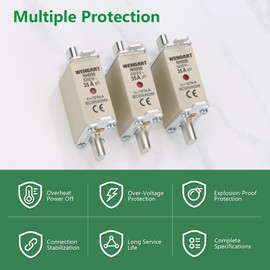 Wengart Élément fusible NH NH000, AC500V 35A, gG class, 3 pieces, 120kA for general protection in low voltage distribution systems and industrial applications