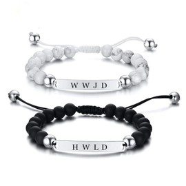 YANCHUN 2 PCS WWJD Bracelets for Men What Would Jesus Do Bracelets Christian Bracelets Stainless Steel WWJD Engrave Bracelet Adjustable Beaded Bracelet Religious Jewerly Gifts