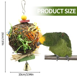 TFLPUO Pack of 2 Bird Toy, Budgies Toys Natural Rattan Ball Bird Cage Hanging Toy Bird Cage Accessories for Budgies Parrots (20 x 10 cm)