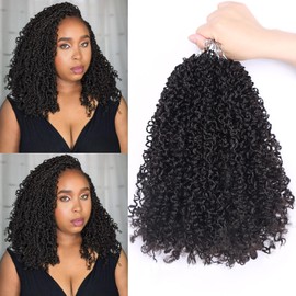 Yanky Twist Crochet Hair 12 Inch 9 Packs Small Passion Twist Crochet Hair Pre-Looped Senegalese Twist Braids Natural Black Mini Spring Twist Crochet Ombre Brown Synthetic Crochet Hair Extensions