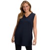 Ulla Popken Women's V-Neck Relaxed Sleeveless Cotton T-Shirt, navy blue