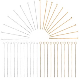 SOFPLATE 1 Box 800Pcs 2 Inch 50mm 4 Styles Flat Head Pin Eye Pins Gold Silver Straight Brass Wire Metal End Headpins Eyepins Beading Pins for Jewelry Making Earring Bracelet Necklace Crafts Supplies