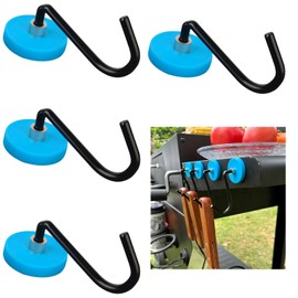 4 Pack Strong Magnetic Grill Hooks, Heavy Duty Grill Hooks for Utensil, Powerful Magnetic Hooks for Outdoor Grill Barbecue Tool Outdoor Hanging Refrigerator Kitchen, Blue