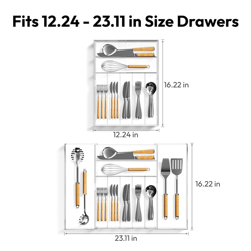 NIUBEE Expandable Kitchen Drawer Organizer for Flatware and Utensils,Clear Acrylic