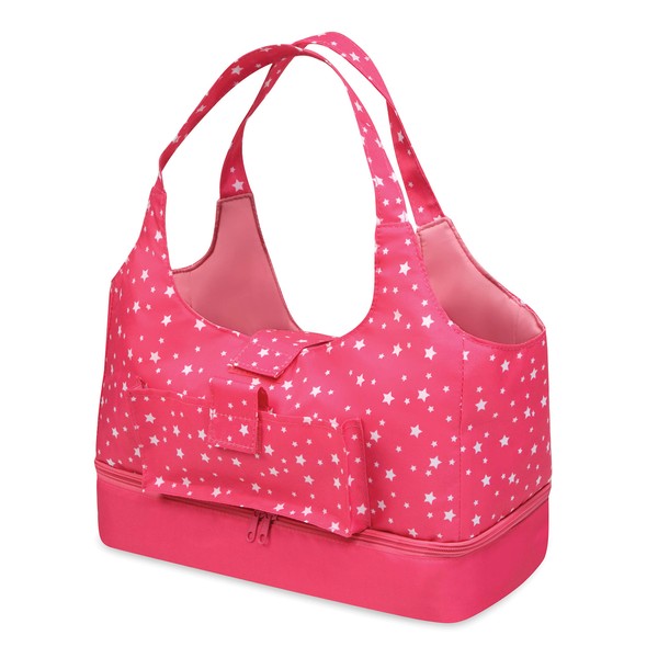 Badger Basket On-The-Go Travel Tote and Storage Bag for 18 inch Dolls - Pink Stars