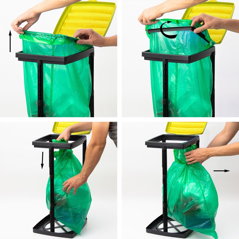 Grizzly Sack Holder Yellow Lid Adjustable 120L Refuse Bag Stands