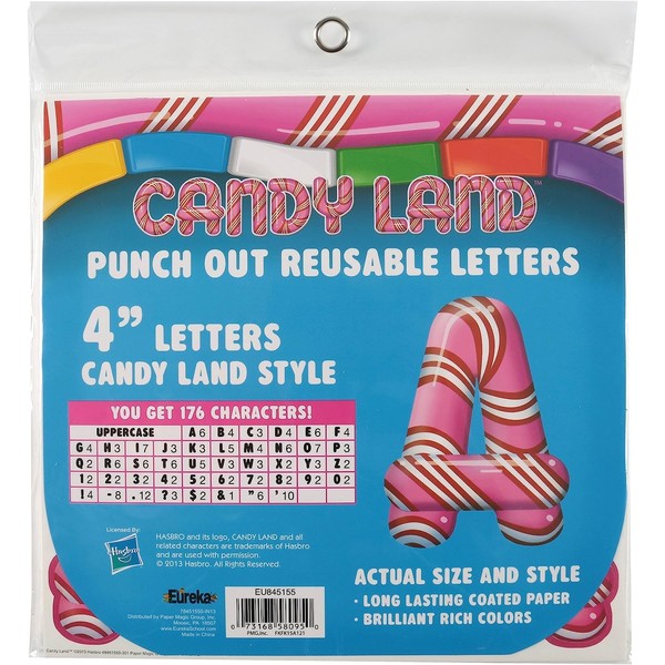 Eureka 845155 Candy Land Punctuation, Numbers, and Alphabet Classroom Decorations for Teachers, 4", Peppermint Stripes, 176pcs