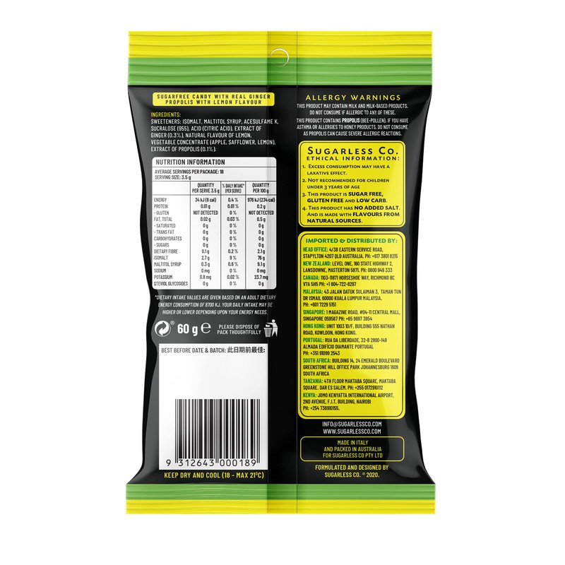 Sugarless Confectionery Sugar Free Ginger Candies Propolis with Lemon Flavour