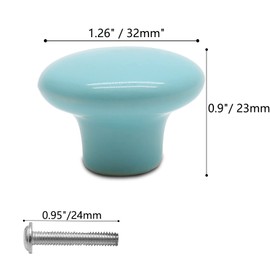 Hitefu 10PCS Blue Ceramic Cabinet Knobs 1.26"/32mm Glossy Round Mushroom Drawer Pulls Handles, Cupboard Pull Handle with Screws (Blue)