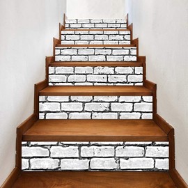 3D Stair Stickers,Peel and Stick Waterproof self-Adhesive Staircase Stickers Wallpaper Vinyl DIY Stair Decals Mural House Home Decoration 39.3" w x 7" h 6 Pieces