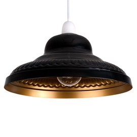 MiniSun | Retro Style Gloss Black and Gold Metal Ceiling Pendant Lamp Shade | Pendant Lights, Home Décor & Improvement Essential