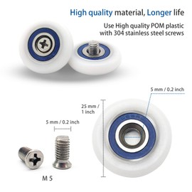 8 Pcs Diameter 25mm/1 inch Shower Door Wheel Shower Enclosure Runners Shower Rollers Shower Cubicle Wheels with Screws. 8 Pcs Transparent Anti-collision Block. Matching 304 Stainless Steel Screws