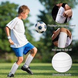 Zimoer 3 Pieces Kids Shin Pads Socks Set, Football Leg Calf Protective Gear Set with Shin Pads, Football Socks & Shin Pad Sleeves, Shin Guards for Football Soccer Shin Guards Board with Socks (White)