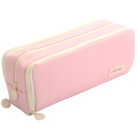 BenPo bar Pencil Case Big Pencil Pouch (Pink White Zipper)