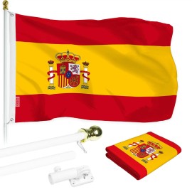 UD_G128 - 6 Feet Tangle Free Spinning Flagpole (White) Spain Brass Grommets Printed 3x5 ft (Flag Included) Aluminum Flag Pole