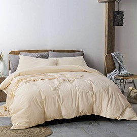 ECOCOTT Duvet Cover King, 100% Washed Cotton 3 Piece Bedding Set 1 Duvet Cover with Zipper and 2 Pillowcases, Ultra Soft and Easy Care Breathable Duvet Cover King Size (Vanilla,King)