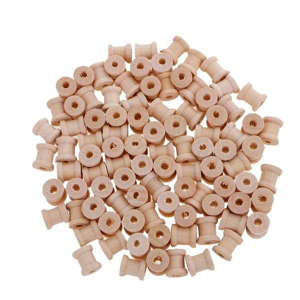 MagiDeal 100 Pieces Mini Natural Color Wooden Empty Spools for Thread String Ribbons Wires Trims 14mmx12mm