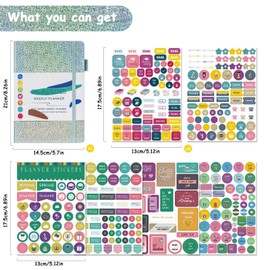 A5 100 Page Weekly Planner Notebook, Habit & Routine Tracker, Daily To Do List-Weekly and Monthly Goal Agenda Abstract Notebook Organizer, Paper Diary with Elastic Strap and Journal