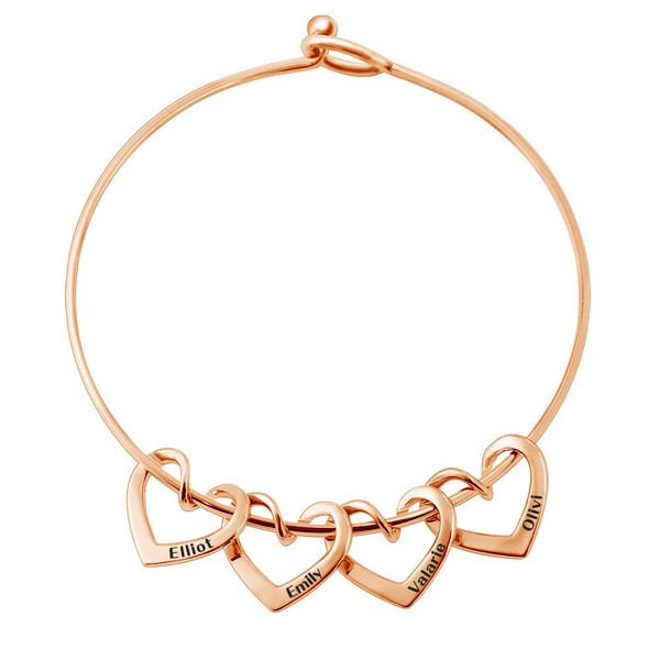 BAUMA AUTO Personalized Name Bangle Cuff Bracelet with Heart Charms