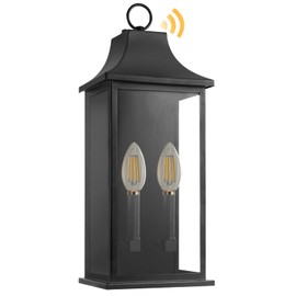 Dusk to Dawn Sensor Wall Sconce 2 Lights, 20.6" H Large Outside Wall Sconce, E12 Bulbs Recommended, Waterproof Porch Light Fixture, Weather Resistance by Premium Metal Made, Perfect for Patio, Garage