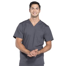 Cherokee Scrubs for Men Workwear Professionals V-Neck Four-Pocket Scrub Top Plus Size WW695T, 4XL Tall, Pewter