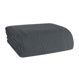 BELIZZI HOME 100% Cotton Bed Blanket, Breathable Thermal Blanket King Size, Soft Chevron 90''x102'', Perfect for Layering Any All Season, Charcoal Grey