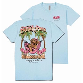 Simply Southern Sandy Paws Sunkissed Nose - Dog - Palm Trees - Adult T-Shirt (US, Alpha, Large, Regular, Regular, ICS Blue)