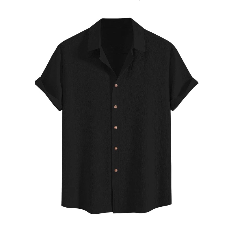 Men's Wrinkle Textured Button Down Shirts Short Sleeves Casual Summer