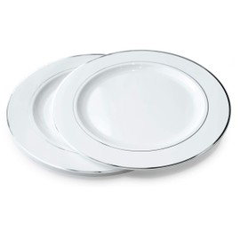 " OCCASIONS" 60 Pieces Chargers pack Wedding Party 12'' Disposable Plastic Charger Plates/Chargers (White & Silver Rim)