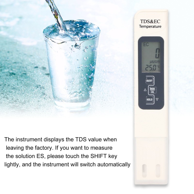 EC TDS Meter 3 in 1 3 Key 0‑9999ppm Water