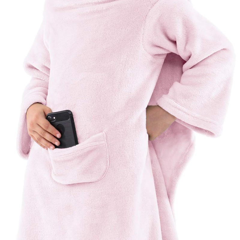 DecoKing Lazy TV Blanket, Microfibre Fleece Blanket with Sleeves, Pockets