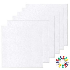 VANCORE 11.8" x 11.8" Felt Bulletin Board with 30 Push Pins, Large Square Pinboard Tiles for Photos,Notes,Letter,Memo, 6 Pack Wall Boards for Office (White)