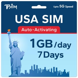 TSIM USA SIM Card 7 Day | Unlimited Data |High Coverage Multi-Operator 5G Network | Auto-Activating | Refillable Plan | Hotspot Allowed | Data Only