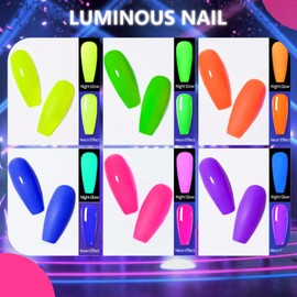 Mnk66 Glow in the Dark Nail Powder, 6 Colors Glow Dark Powder Dip Powder, Luminous Pigment Powder Fluorescent Neon Dipping Powder for Nail Art Decoration, Resin Craft(YYSDDPS-No.14-6PCS)