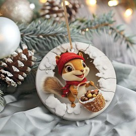 Squirrel Ornaments for Christmas Tree, Squirrel Christmas Ornaments - Gifts for Squirrel Lovers, Squirrel Gifts for Women Men - Squirrel Decor - Ceramic Ornaments