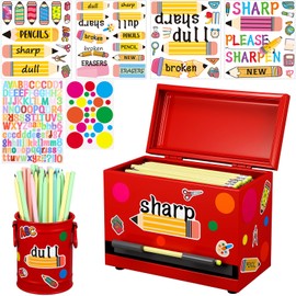 Mifoci 8 Pcs Pencil Dispenser Kit for Classroom Stainless Steel Straw Dispenser for Pencils Metal Pen Holder Letter Sticker Bulk Teachers Classroom Supplies Storage(Red)