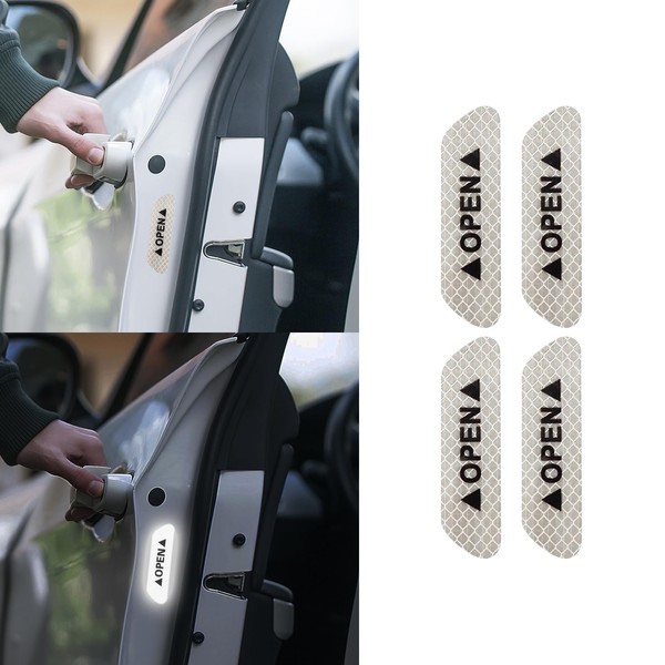 ASUBHA 4PCS Reflective Open Warning Stickers for Car Door, Night