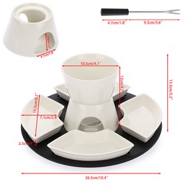 BSTKEY 300ML Ceramic Butter Warmer Set with Wooden Pallet, Fondue Pot Melting Pot Set, Melt Hot Pot Bowl Set For Cheese Chocolate Butter Caramel, with 4 Forks and 4 Dishes