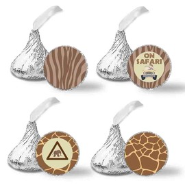 Jungle Safari Themed Birthday Party Kiss Sticker Labels, 300 Party Circle Sticker sized 0.75” for Chocolate Drop Kisses by AmandaCreation, Great for Party Favors, Envelope Seals & Goodie Bags
