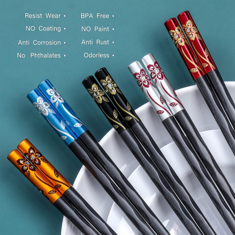HuaLan 5 Pairs Fiberglass Chopsticks Range Non Slip Reusable