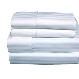 Royal Hotel Bedding Heavy Cotton Sheets, 4PC Bed Sheet Set 100% Cotton 250 Thread Count, Deep Pocket, Sateen Striped (White, Queen)