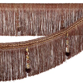 OLYCRAFT 4 m Brown Fringe Tassel Trim with Braided Beads, 16.5 cm Wide, Hanging Ball Tassel Trim, Fringe Trim Made of Polyester Fringe Ribbon for Curtains, DIY, Sewing, Crafts, Home Decoration