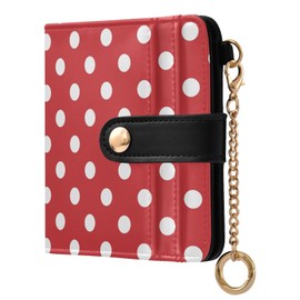 DOMIKING Polka Dot Red Print Wallet for Women Bifold PU Leather Credit Card Holder with ID Window Slim Wallet Coin Cash Purse for Female Ladies