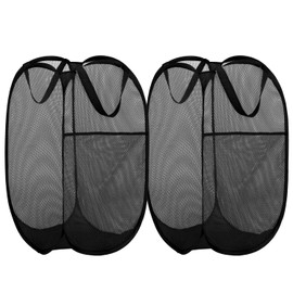 BATTOO Deluxe Strong Mesh Pop up Laundry Hamper Basket with Side Pocket for Laundry Room, Bathroom, Kids Room, College Dorm or Travel 2 Pack Black