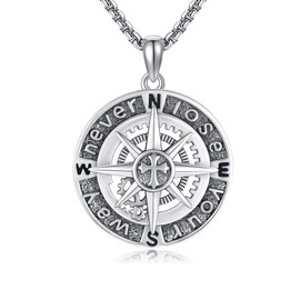 YAFEINI Compass Chain 925 Sterling Silver Compass Pendant Necklace Graduation Jewellery Birthday Gift for Men Dads Husbands