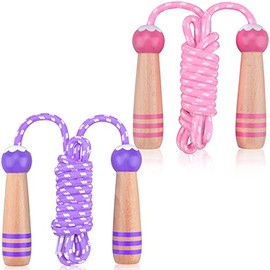 Lorvain Jump Rope for Kids,Adjustable Kids Jump Ropes for Fitness Activity | Cotton Skipping Rope with Wooden Handle for Girls Boys Toddler Outdoor Fu