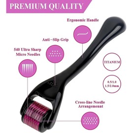Derma Roller, Beard and Hair Growth Roller Men beard dye Roller 540 Titanium Micro Needles for Men and Women Beard Growth Roller for Stimulate Hair Growth, Facial Skin Care, Scar Removal (1mm)
