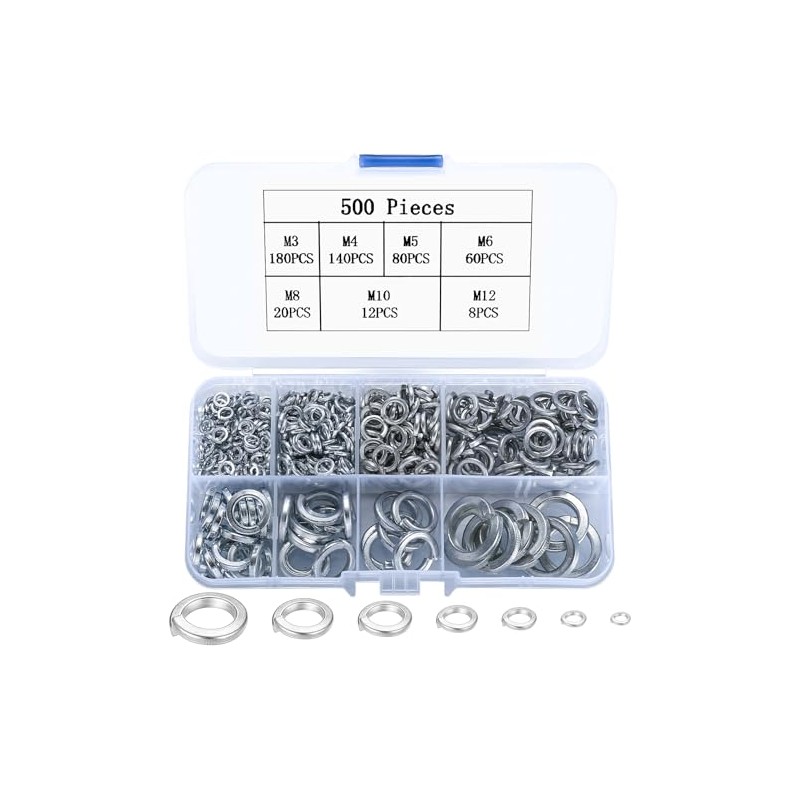 500 Pcs Spring Lock Washers, Stainless Steel Washers, Rectangular Spring